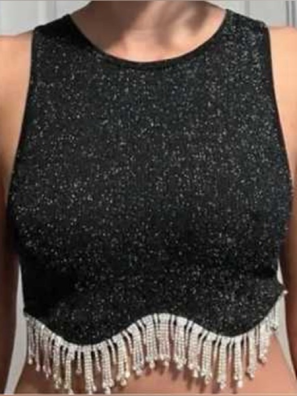 Zara Black Rhinestone Beaded Fringe Crop Top Size M/L - Picture 4 of 7